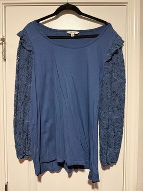 The Pioneer Woman Blue Lace-Sleeve Long Sleeve Top